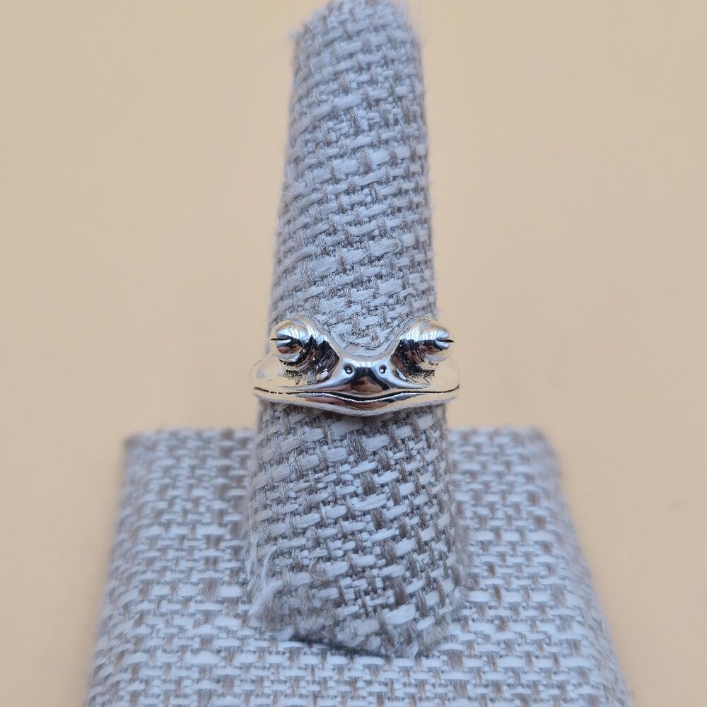 Size 8.75 Sterling Silver Cute Frog Face Solid Band Ring A5875